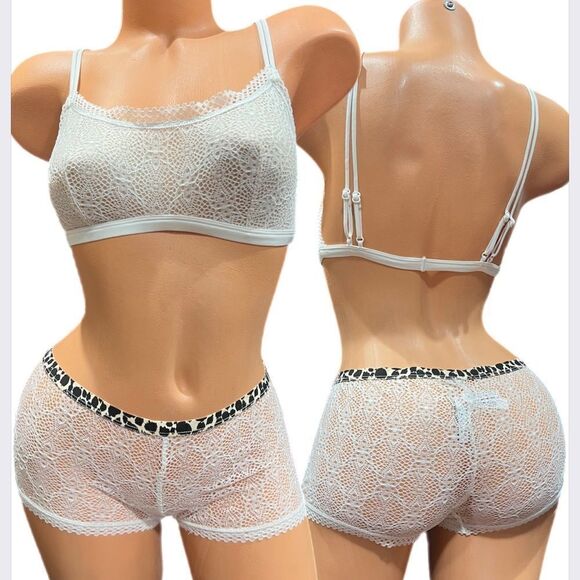 Victorias Secret set Unlined Scoop Neck lace bralette & Sheer Lace shortie panty - Picture 2 of 4